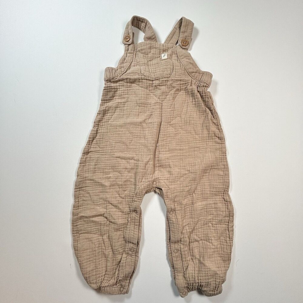 Easy Peasy Toddler Baby Beige Khaki Cotton Woven Gauze Overalls Size 24 Months